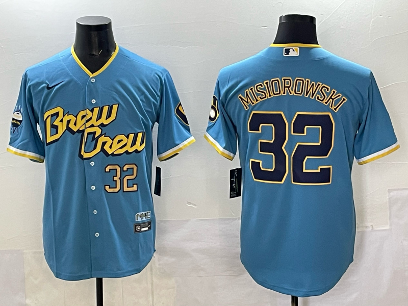 Men Milwaukee Brewers #32 Misiorowski blue Nike MLB 2025 jersey 003->new york knicks->NBA Jersey